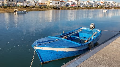 Traditional Portuguese boat at the dock. View Cabanas de Tavira.