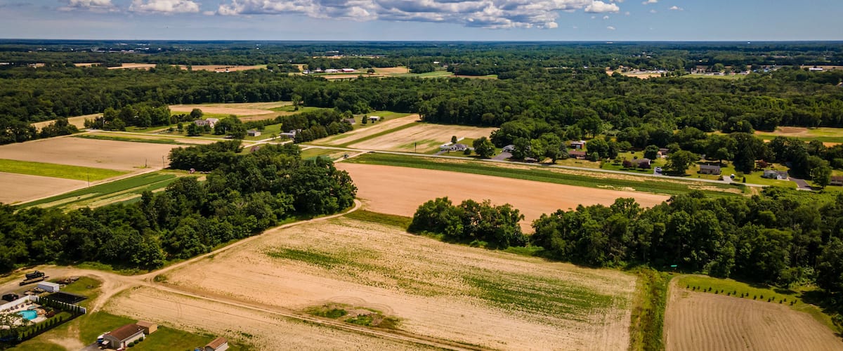 Arial view of farmland in Vineland, New Jersey.