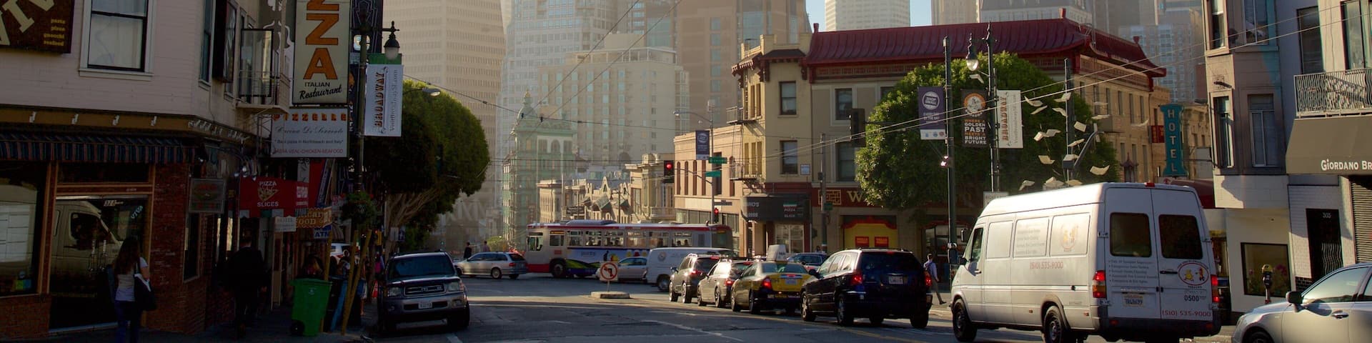 Financial District - Ferry Building showing street scenes and a city
