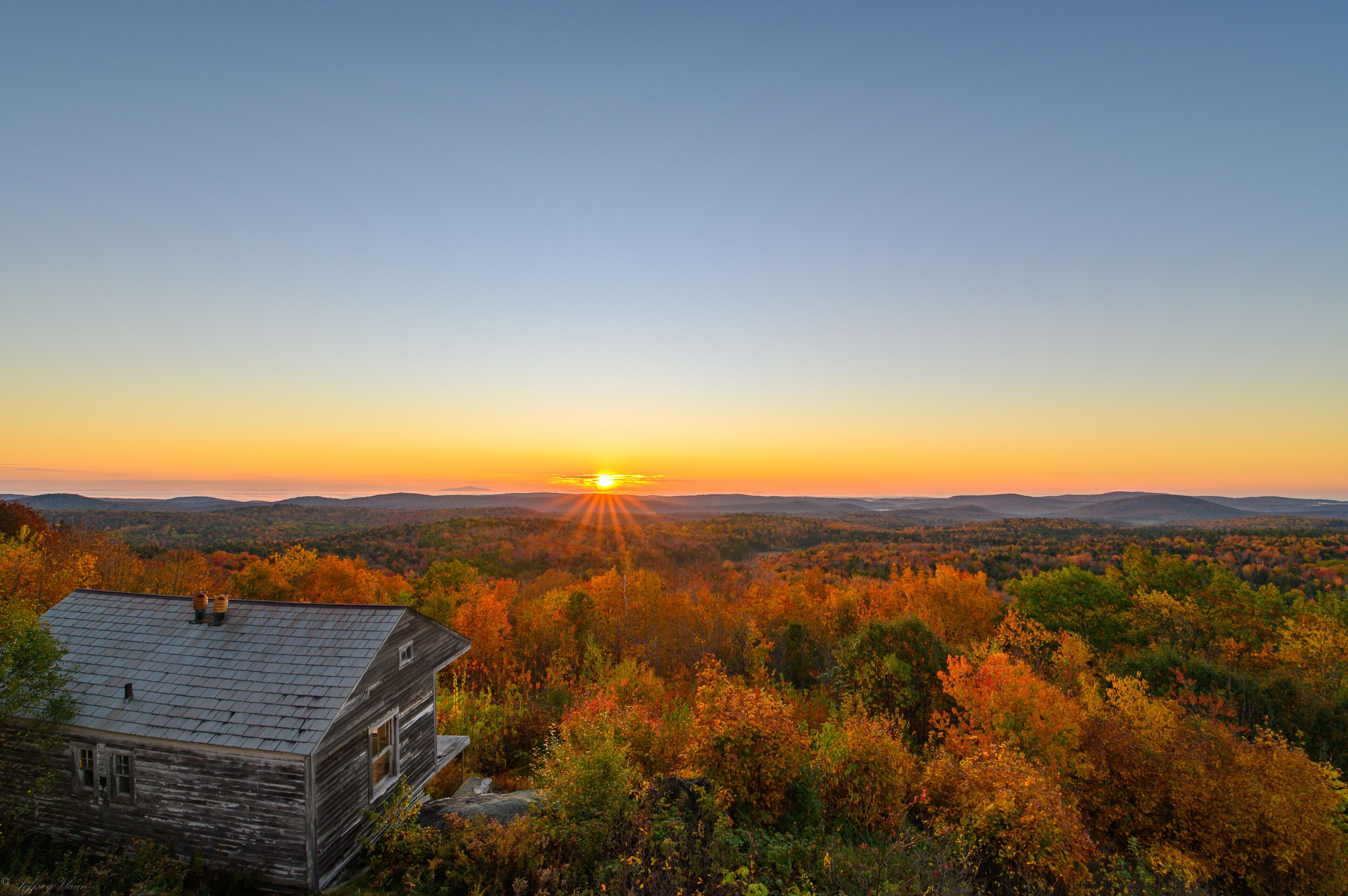 Beautiful view of the sunrise from Hogback Mountain, Vermont, United States.