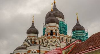 Closer view of the striking cupolas of the Alexander Nevsky Cathedral, Tallin, Estonia