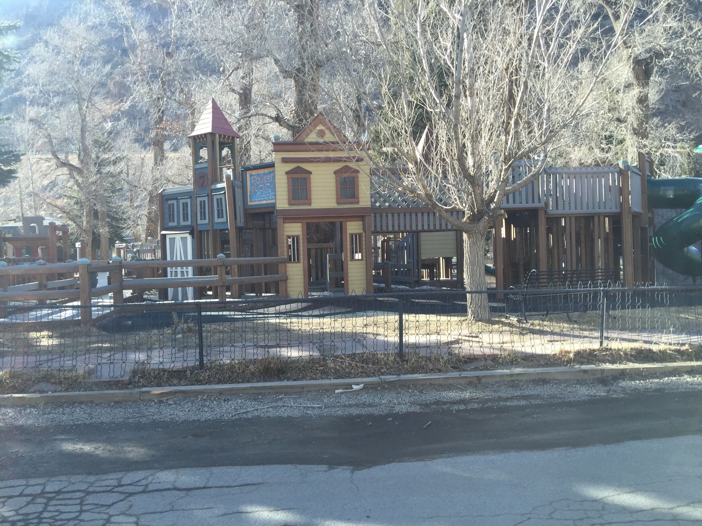 A kids play area in a park. 