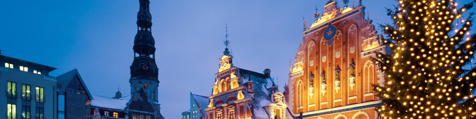 Riga featuring heritage architecture, night scenes and snow