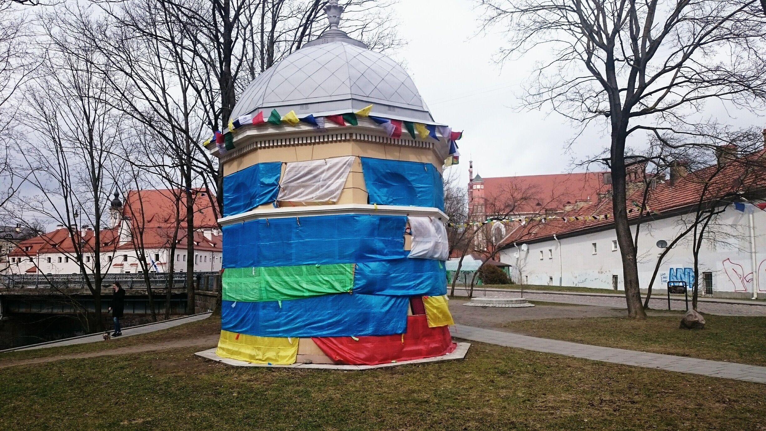 #Tibet square in the Republic of Užupis in Vilnius, Lithuania, covered in Buddhist prayer flags. 