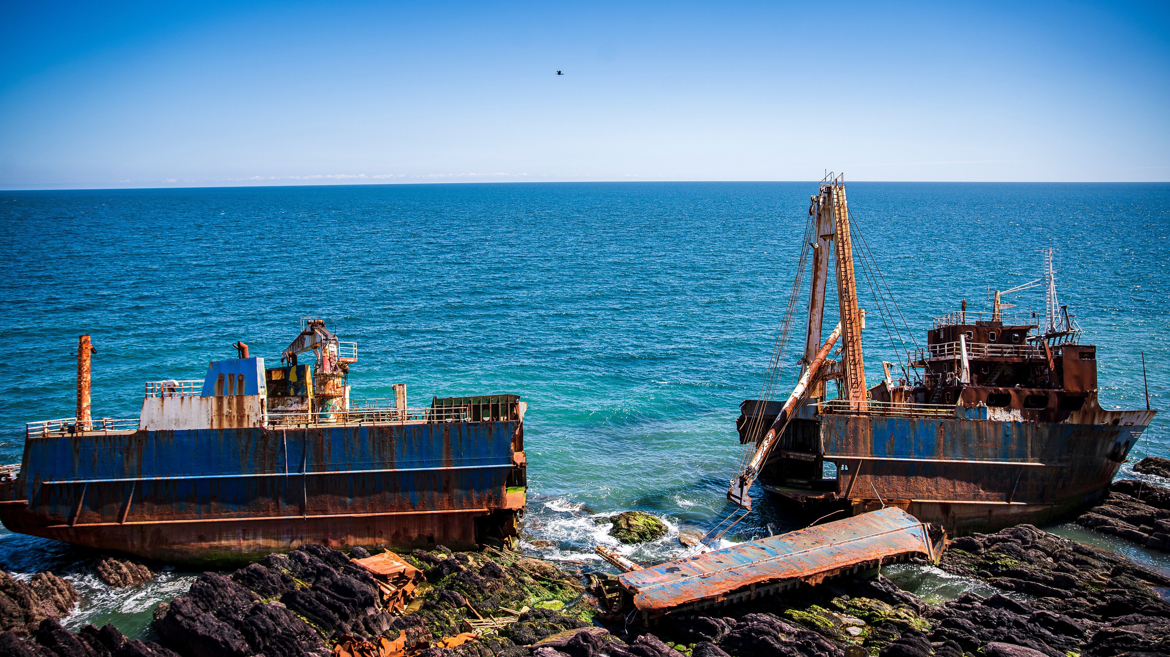 An abandoned shipwreck off the coast of Ireland near the town of Ballycotton.