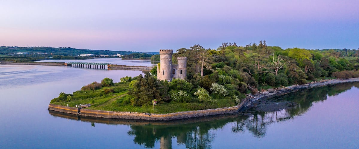 Fota Castle Cork Ireland sunset aerial scenery view reflection blue hour