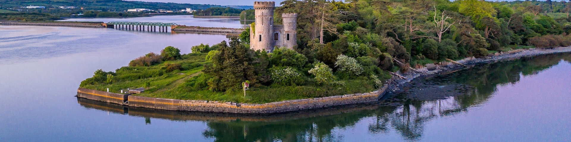 Fota Castle Cork Ireland sunset aerial scenery view reflection blue hour