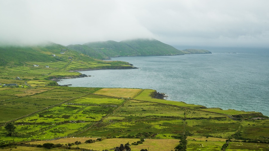 Ring of Kerry featuring mist or fog, landscape views and general coastal views