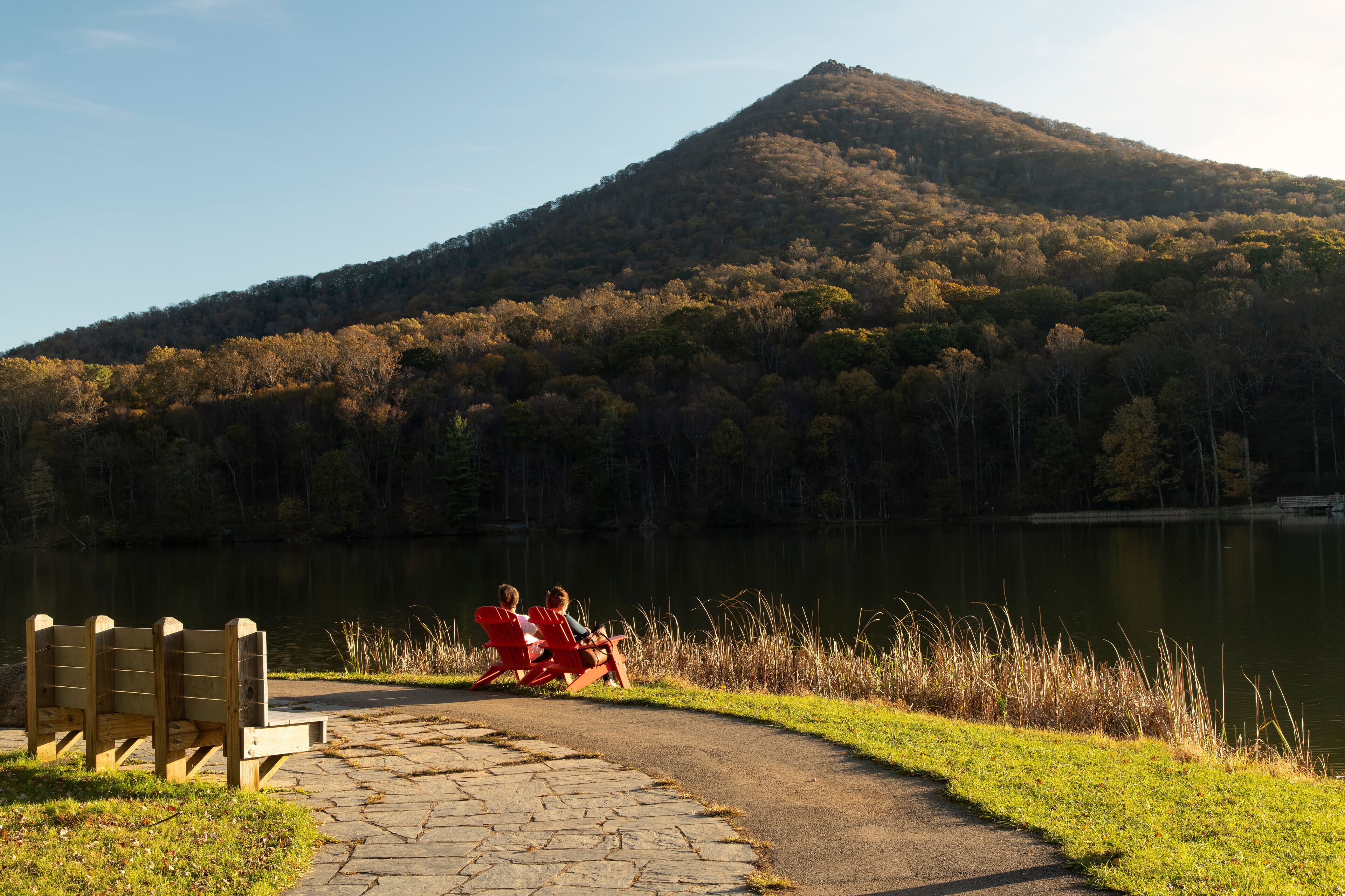 Enjoying a view of Sharp Top in the evening;  Blue Ridge Parkway;  Virginia