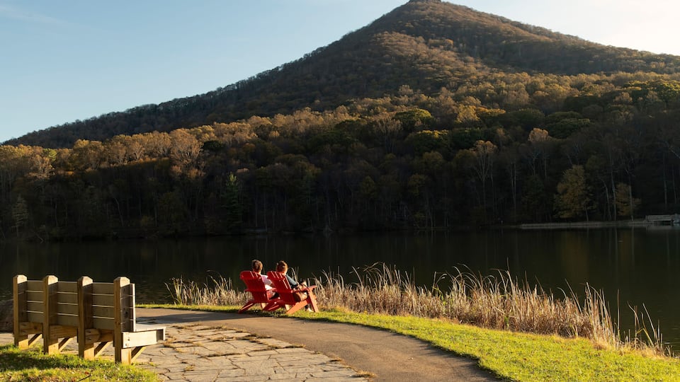 Enjoying a view of Sharp Top in the evening; Blue Ridge Parkway; Virginia