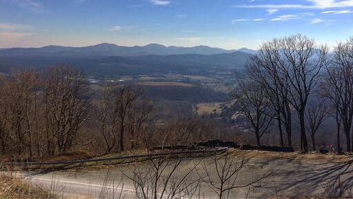 The roads driving from Roanoke, VA