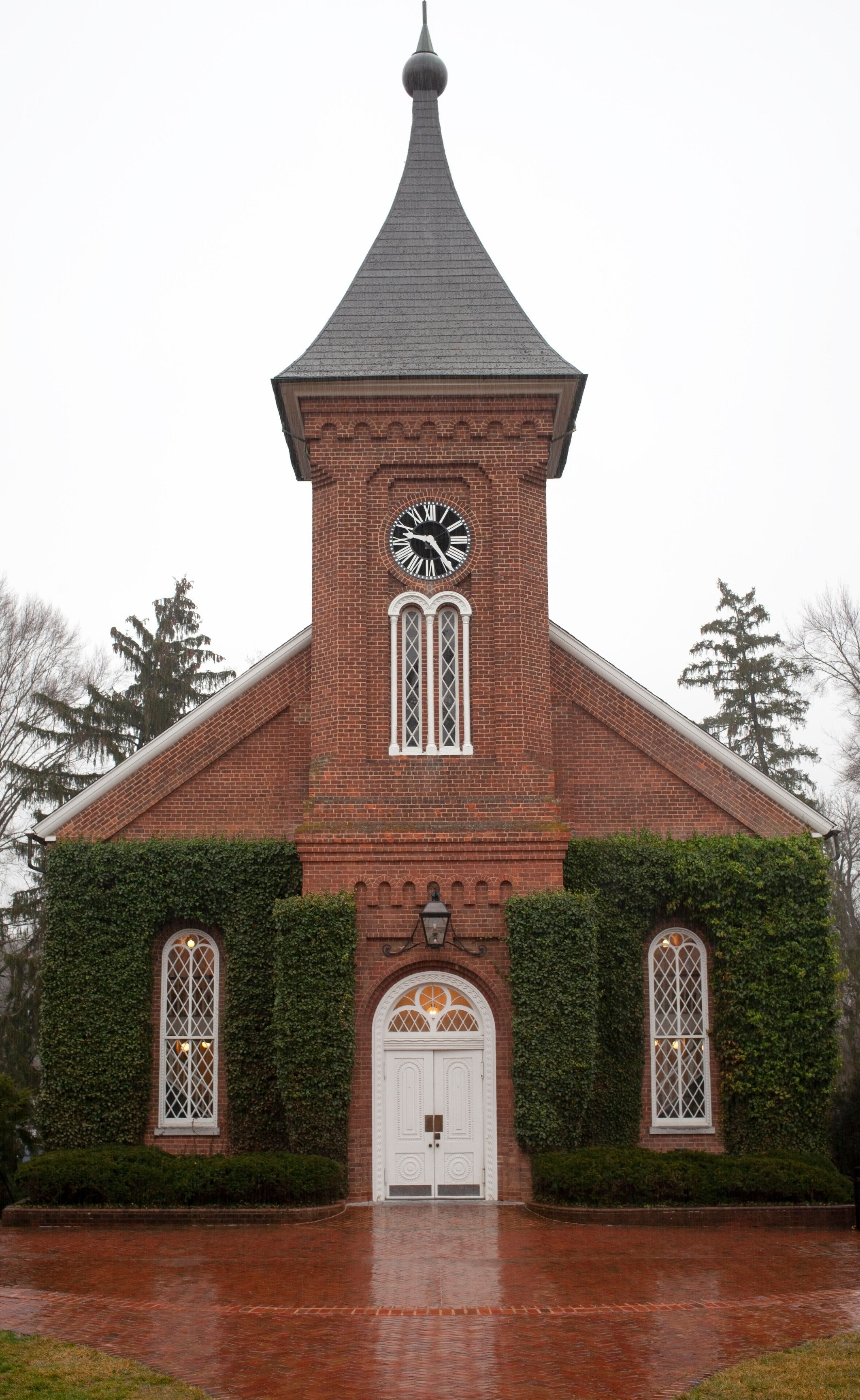 Robert E. Lee Chapel in Lexington, Virginia on a blustery rainy day.
