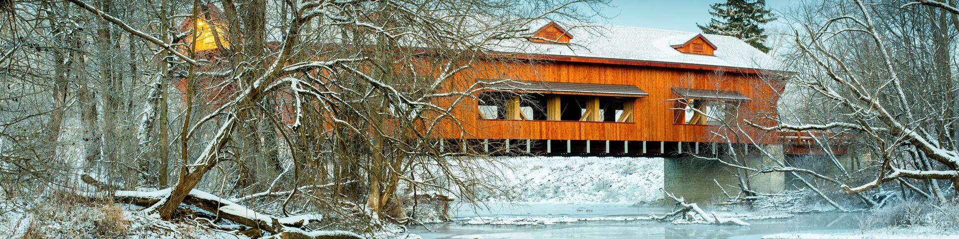 King's Mill Covered Bridge in Marion , Ohio in winter