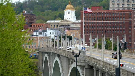 Marion County courthouse viewed from across the Monongahela River and Million Dollar Bridge in Fairmont, West Virginia.