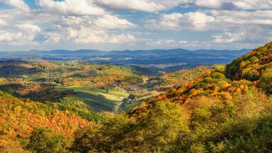 Autumn foliage of a farming valley taken from Grayson Highlands Virginia State Park