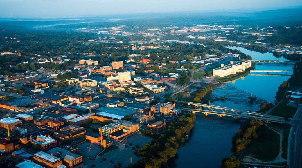 Aerial photographs of Danville,VA,old cotton mills and the Dan river.