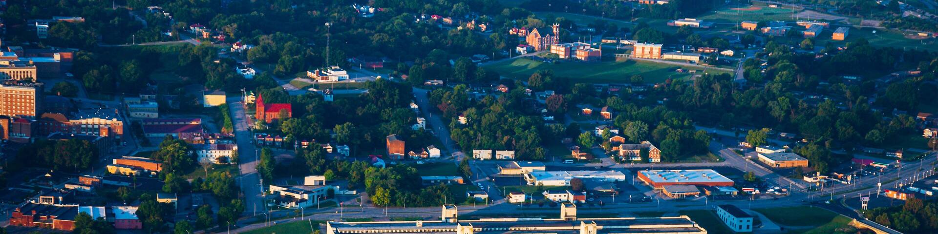 Aerial photograph of White Mill in on the river in Danville, Virginia