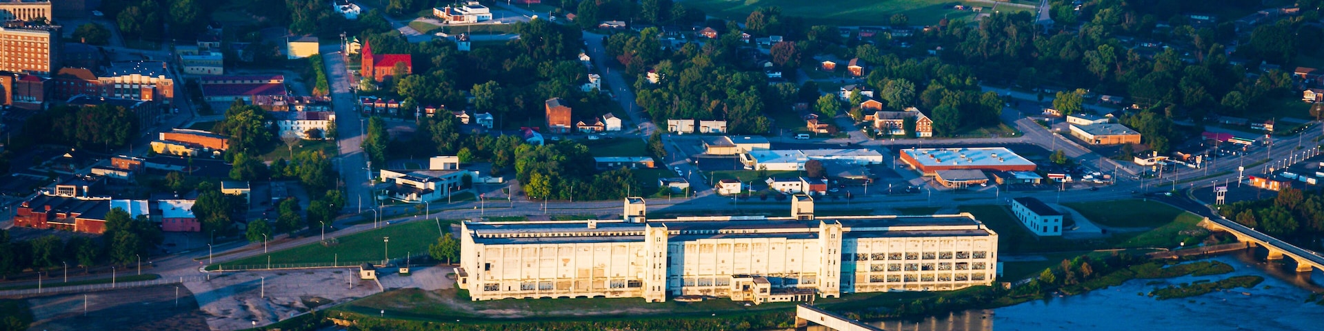 Aerial photograph of White Mill in on the river in Danville, Virginia