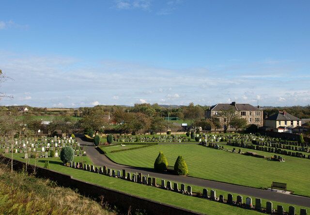 Kilbirnie Cemetery View from the dismantled railway looking east over the new cemetery.