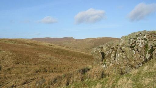 Moorland Outcrop Misty Law centre, Capet Law above the rocks.