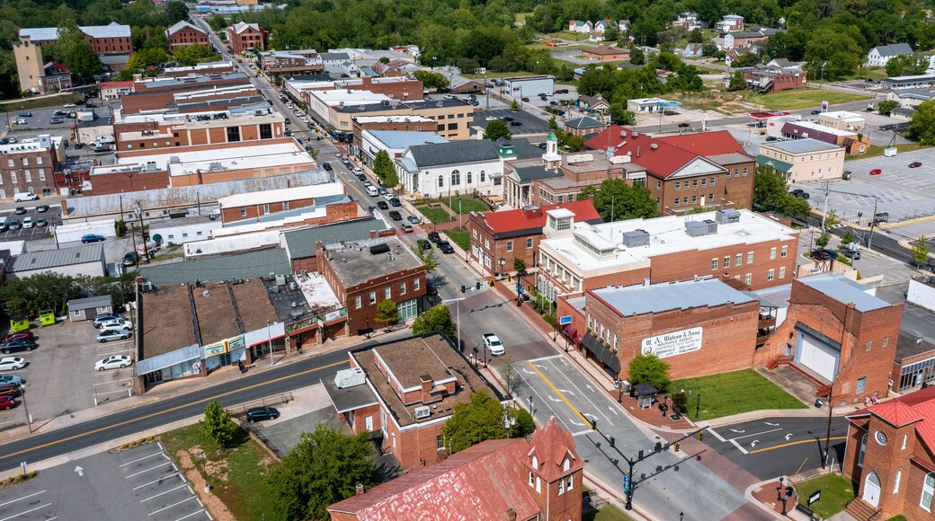 Aerial View of Buildings on Main Street in Farmville Virginia on a Sunny Day