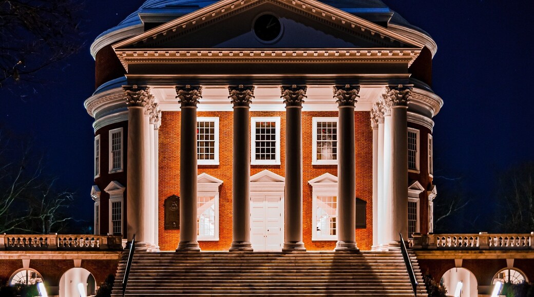 Nighttime view of the Rotunda at the University of Virginia