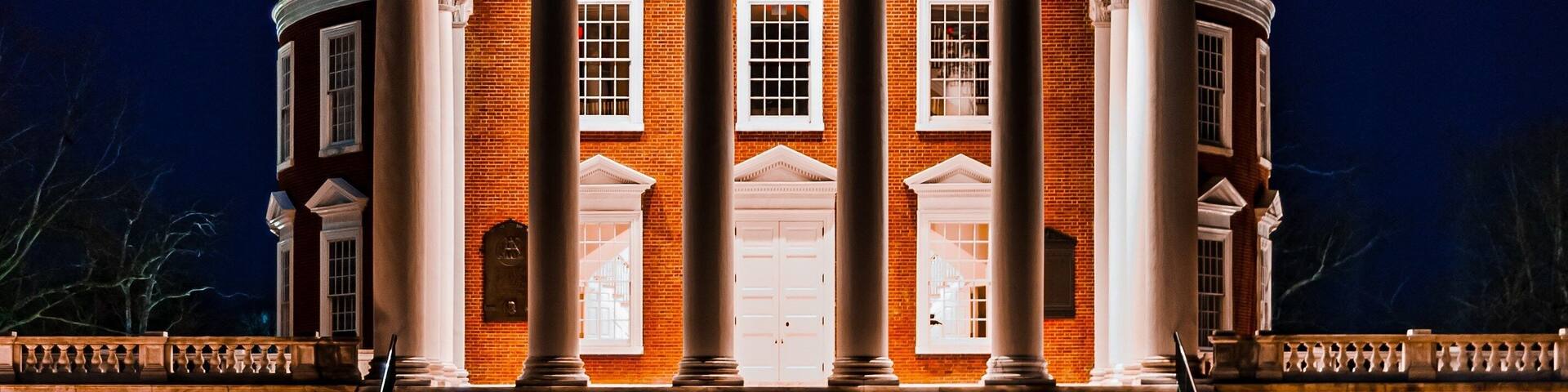 Nighttime view of the Rotunda at the University of Virginia