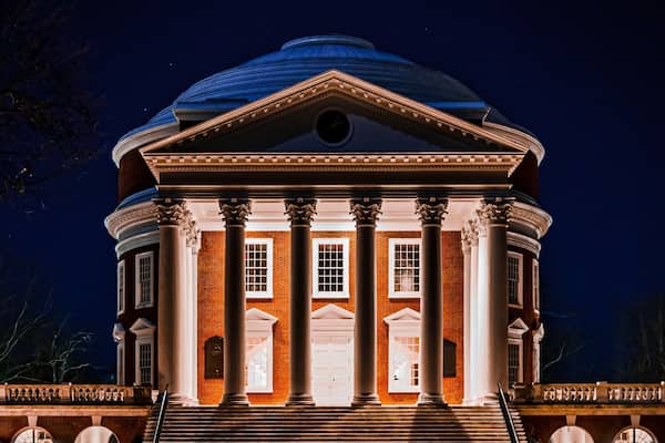 Nighttime view of the Rotunda at the University of Virginia