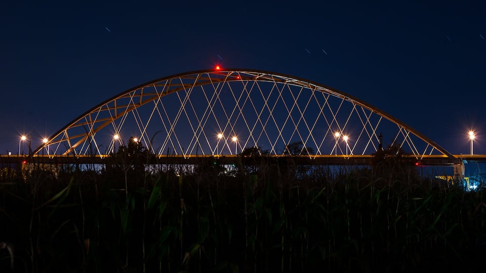 Night View of Blennerhassett Island Bridge over the Ohio River and Blennerhassett Island - Belpre, Ohio and Parkersburg, West Virginia