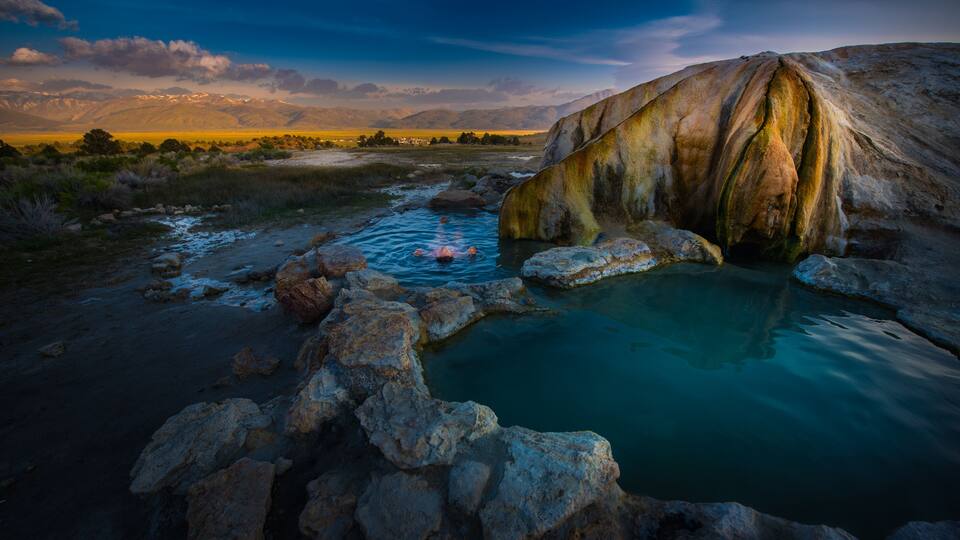 Relaxing bath at Sunrise Travertine Hot Springs Bridgeport Calif