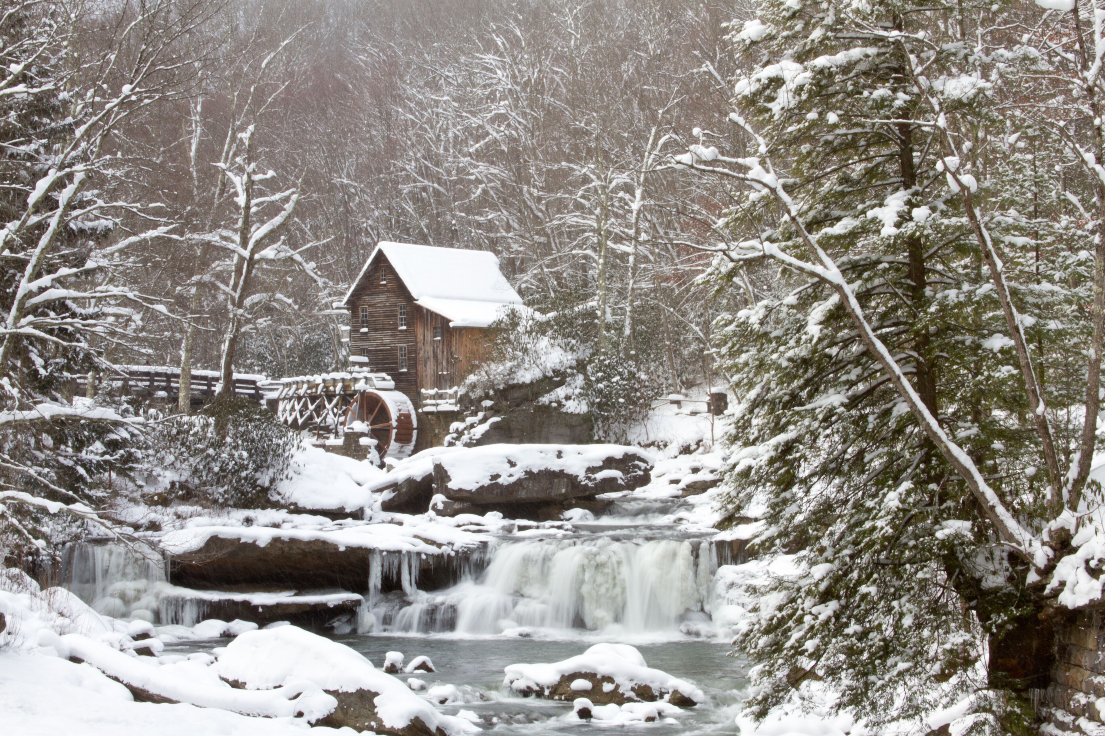 67395-04308 Glade Creek Grist Mill in winter, Babcock State Park, WV