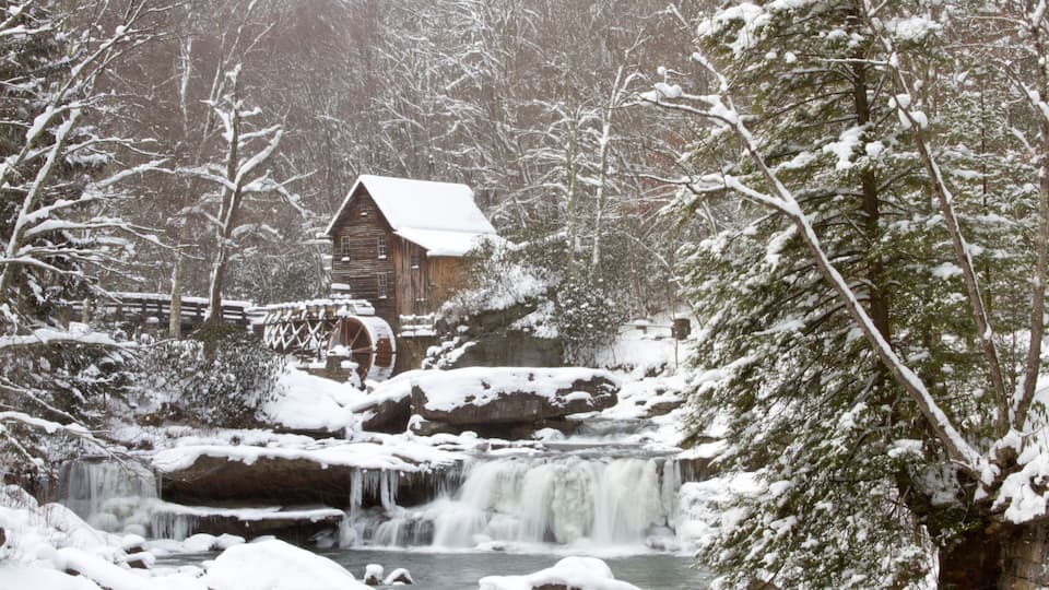 67395-04308 Glade Creek Grist Mill in winter, Babcock State Park, WV