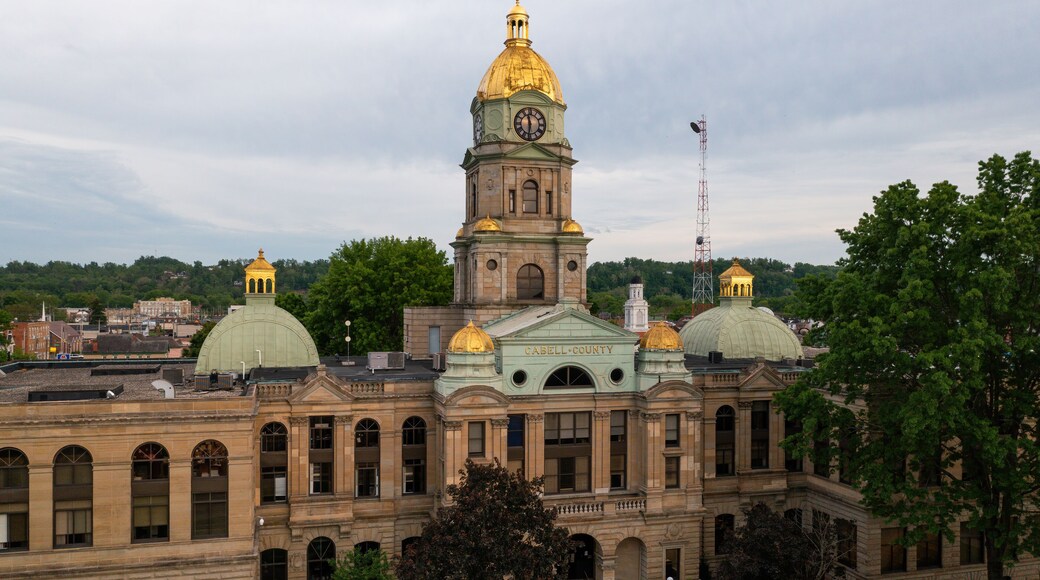 Aerial of Historic Cabell County Courthouse - Downtown Huntington, West Virginia