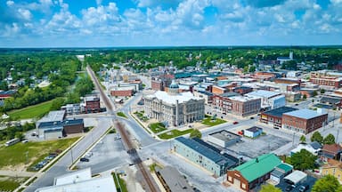 Aerial View of Huntington Indiana Courthouse and Downtown
