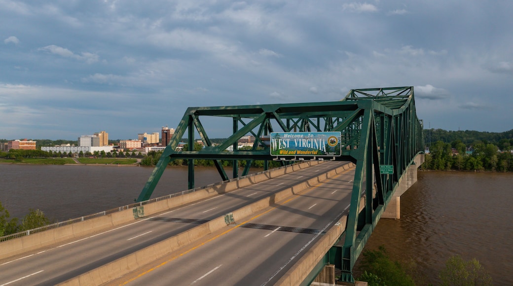 Aerial of Robert C. Byrd Bridge over Ohio River - OH Route 527 - Huntington, West Virginia & Chesapeake, Ohio