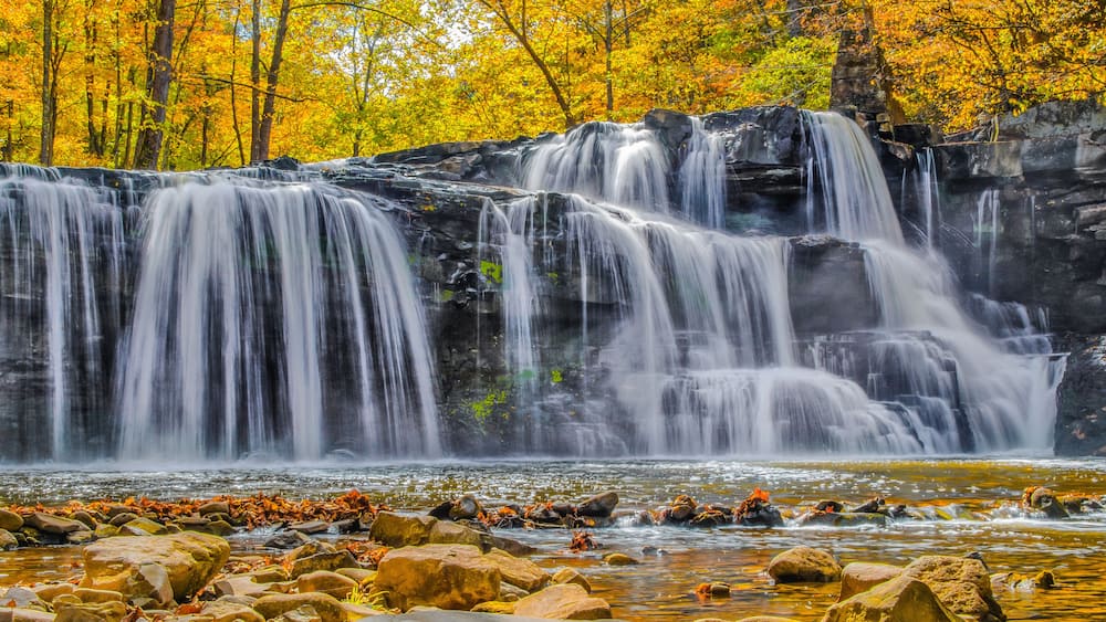 Beautiful autumn foliage at Brush Creek Falls in Camp Creek State Park near Princeton, WV