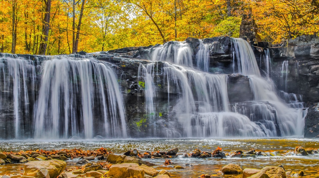 Beautiful autumn foliage at Brush Creek Falls in Camp Creek State Park near Princeton, WV