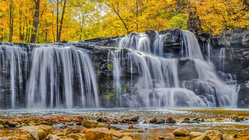 Beautiful autumn foliage at Brush Creek Falls in Camp Creek State Park near Princeton, WV