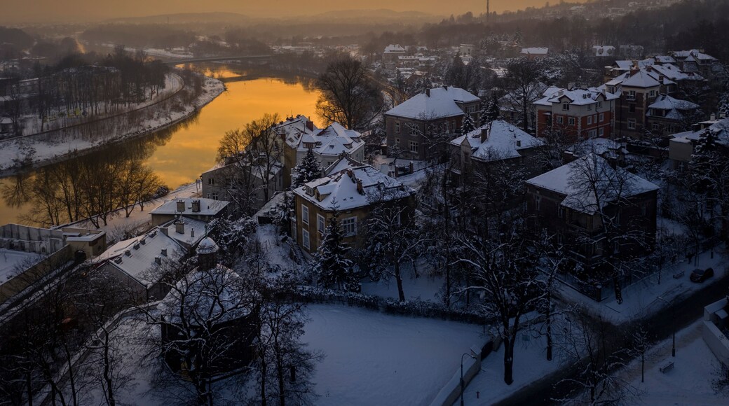 Aerial view of Salwator in Krakow at winter afternoon