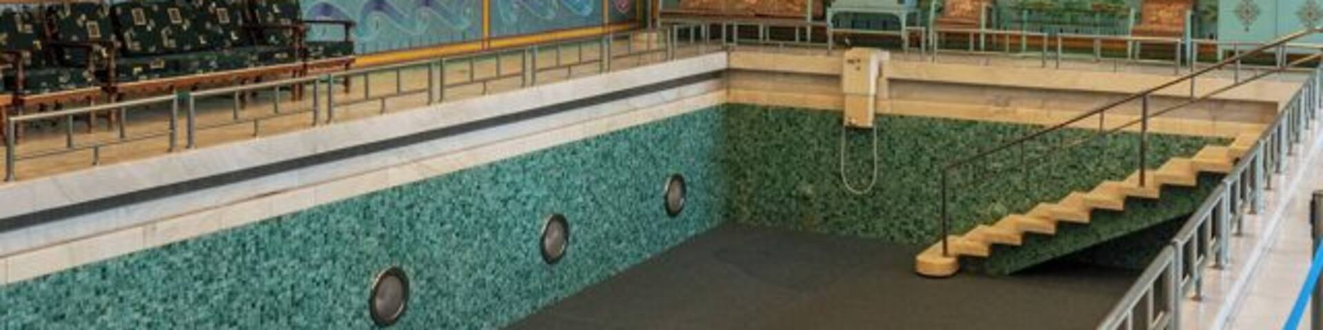 The swimming pool in Ceausescu Palace, home of the Romanian dictator Nicolae Ceausescu.
He and his family lived there from 1965 - 1989. Each family member had their own apartment in the complex.