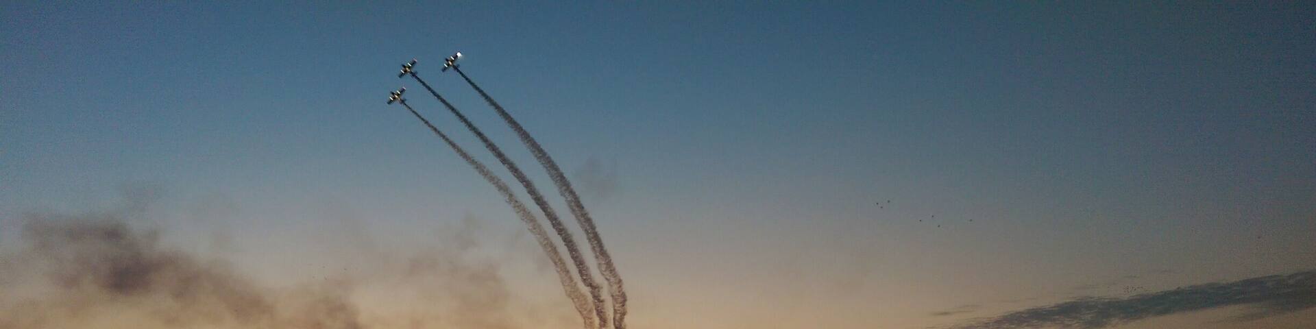 Beautiful sunset and air show on the Ciurel Lake