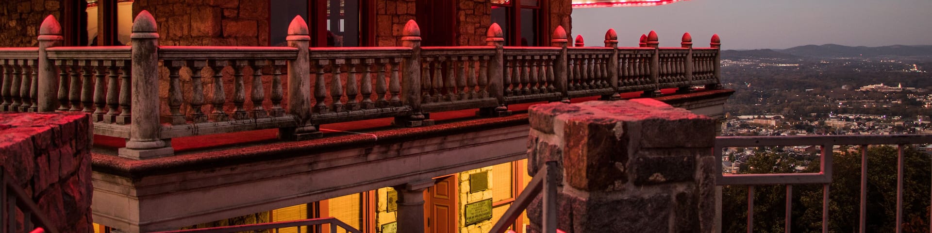 Detail of the entrance and second floor of the Reading Pagoda in the early morning