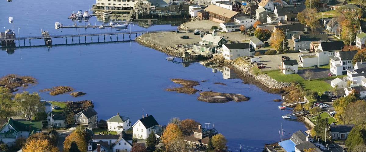 Aerial view of Boothbay Harbor on Maine coastline; Shutterstock ID 108390248; Purchase Order: -