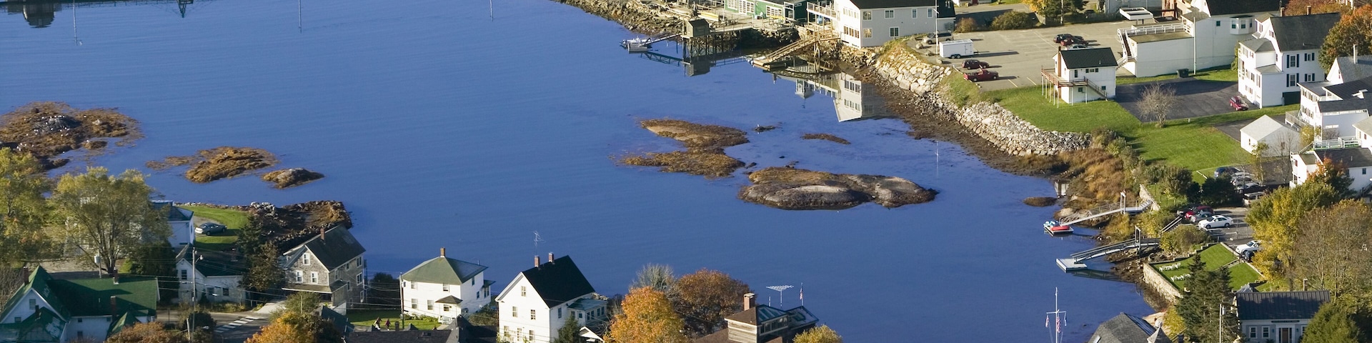 Aerial view of Boothbay Harbor on Maine coastline; Shutterstock ID 108390248; Purchase Order: -
