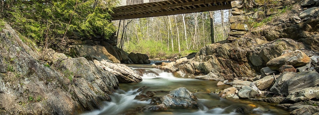 Straight out of Sleepy Hollow! Gold Brook Covered bridge. The best angle is from the other side of the river bank from where you park. You can get all the river in the image.