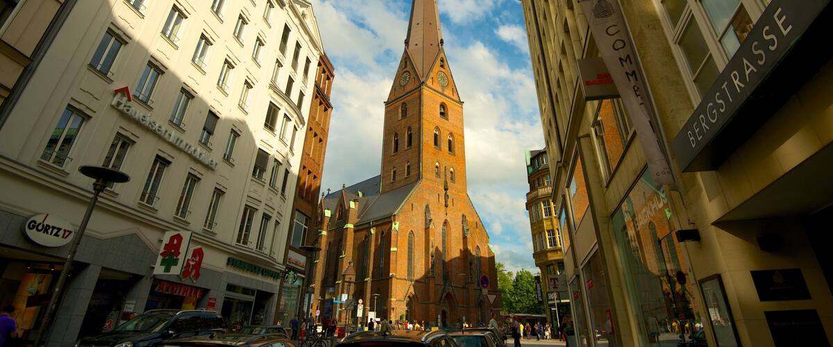 Hamburg City Center showing a city, a church or cathedral and heritage architecture