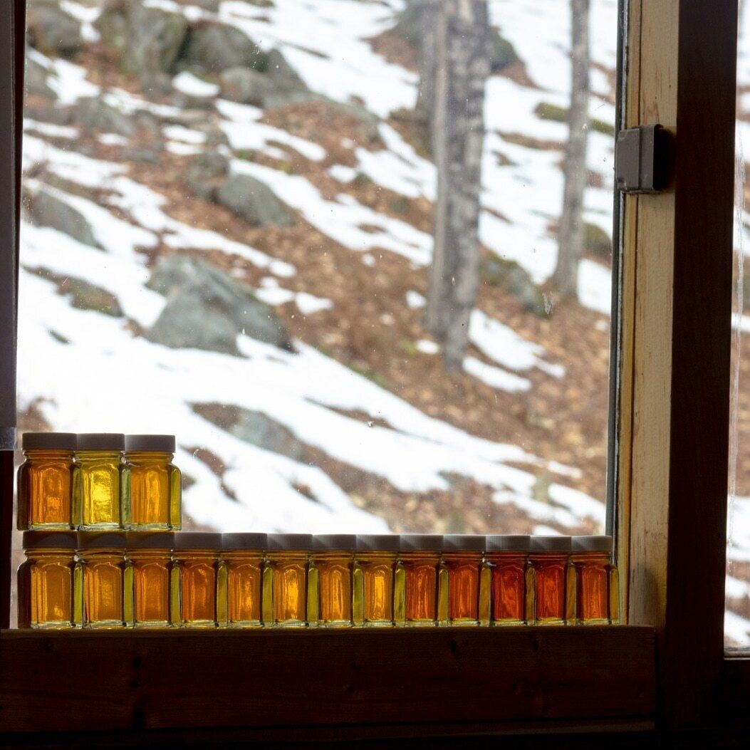 A window with a view of a snowy landscape.