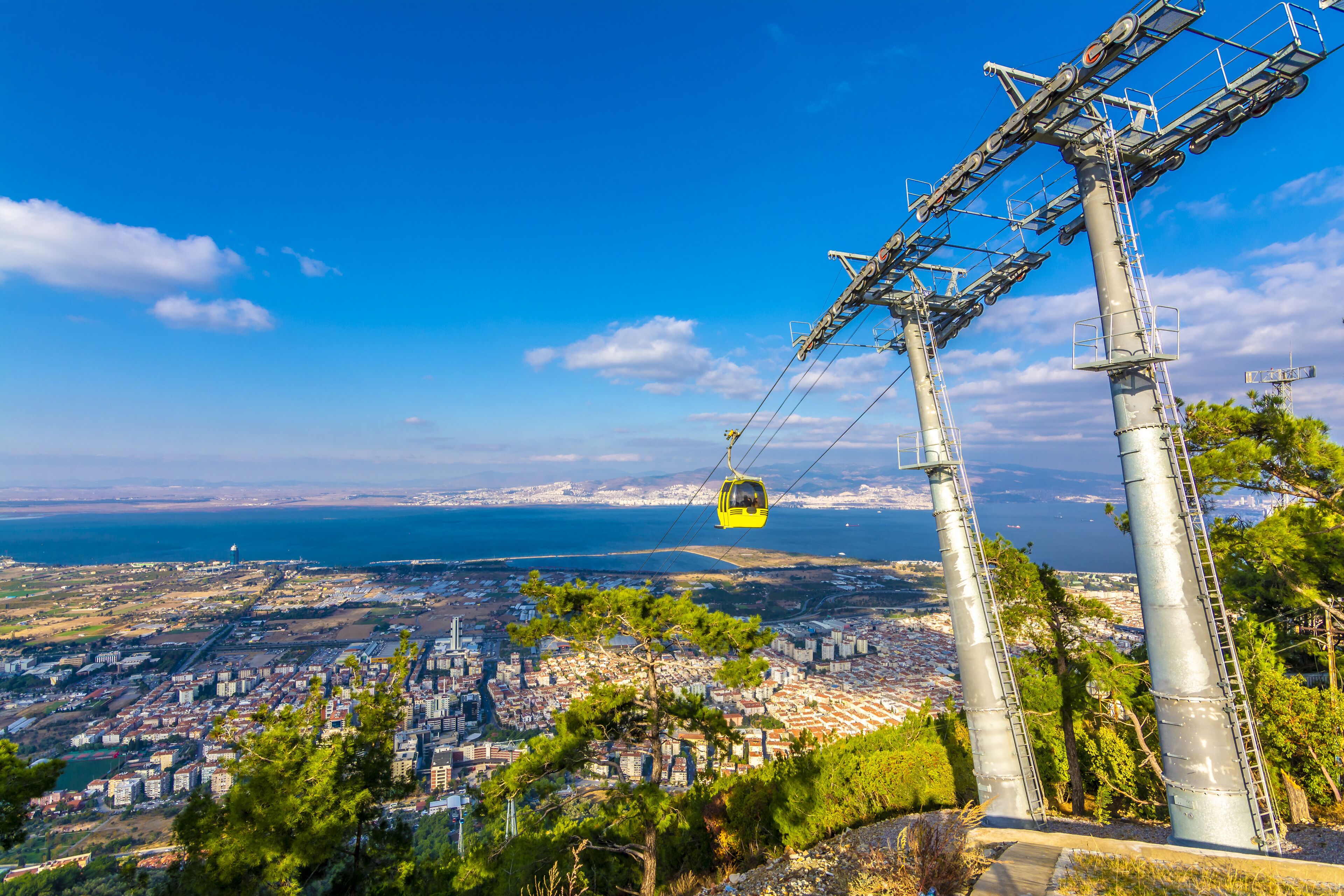Izmir City view from teleferic hill. Balcova Teleferic facilities are populer tourist attraction in Izmir.