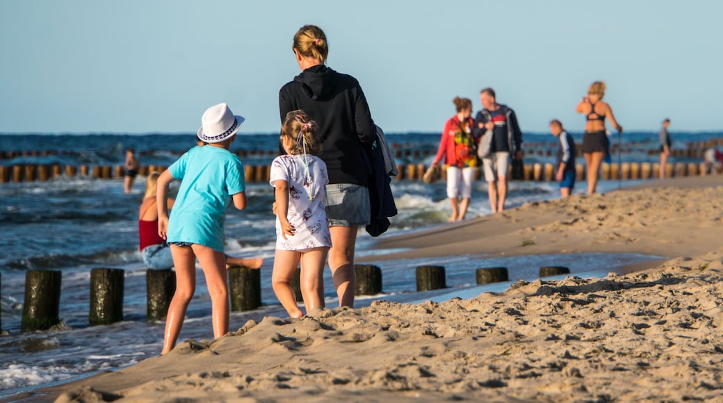 A mother with children walking on the beach by the Baltic Sea