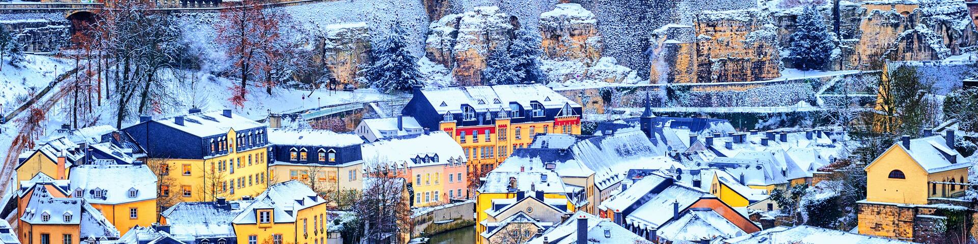 Luxembourg city snow white in winter, Europe